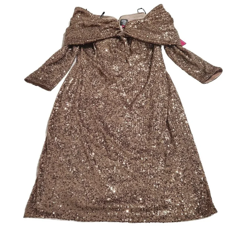 Vince Camuto Sequin Draped Off-the-Shoulder Sweetheart Neck Size 10 Dress (CJ8) - Picture 4 of 12